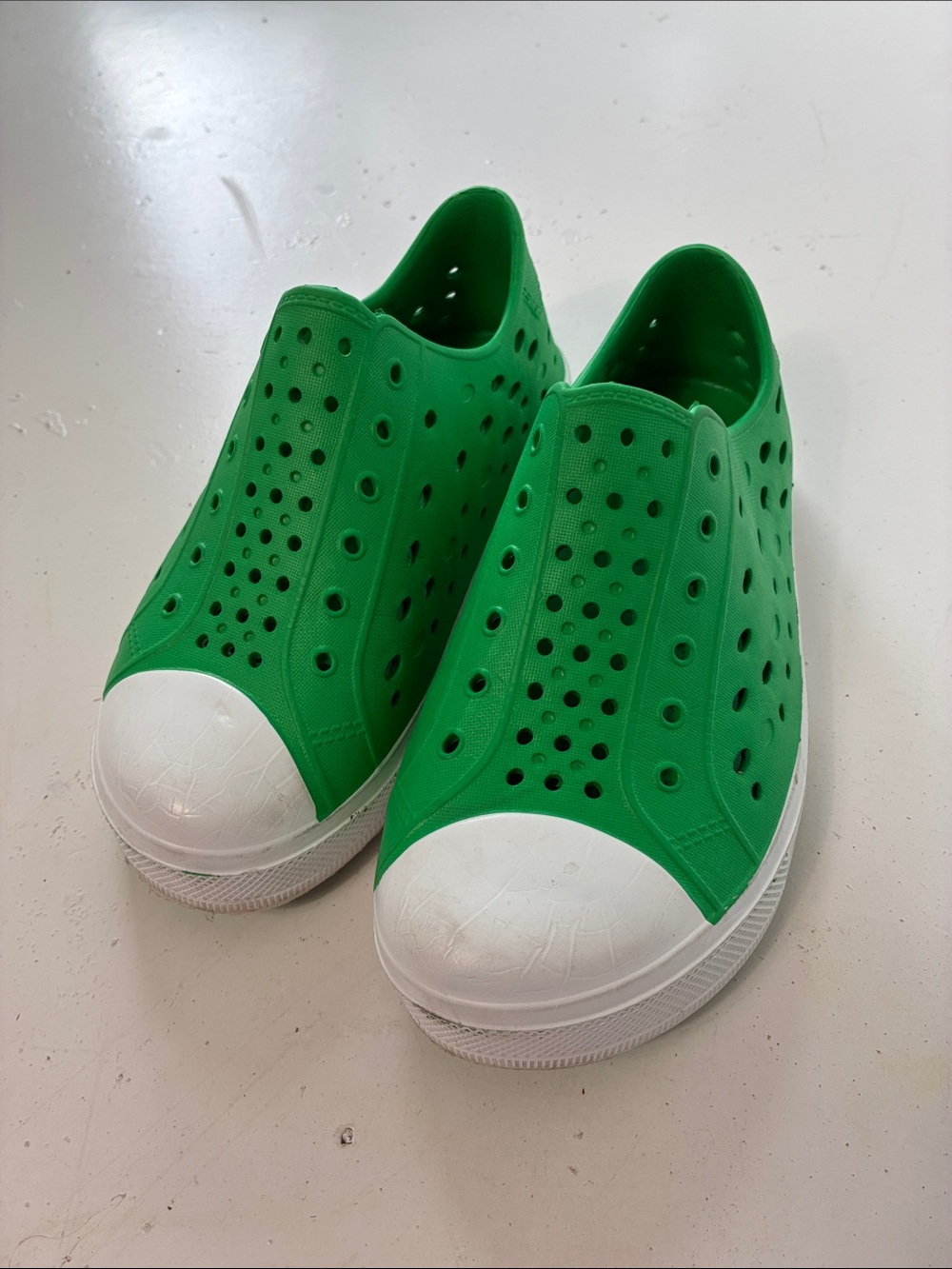 Lily & Dan Sz 13/1 Youth Green White Rubber Slip On Clog Sandal
